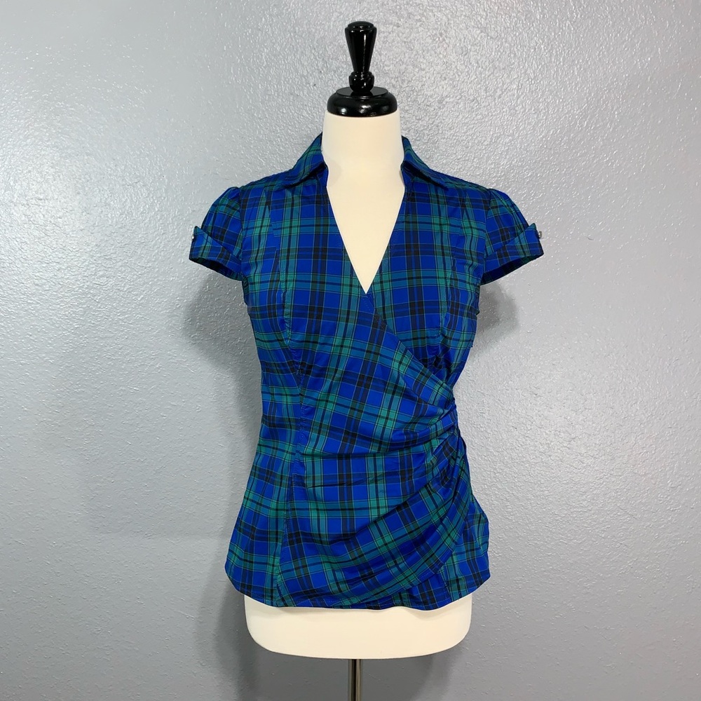 Express Tartan Plaid Wrap Career Top S
